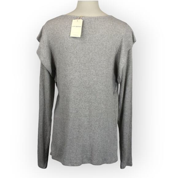Lucky Brand XL Rib Ruffle Top Light Heather Grey Long Sleeves NEW 7W63484 $49 - Picture 7 of 12
